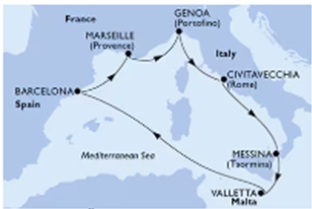 MSC WORLD ASIA 西地中海クルーズ航路と寄港地日程